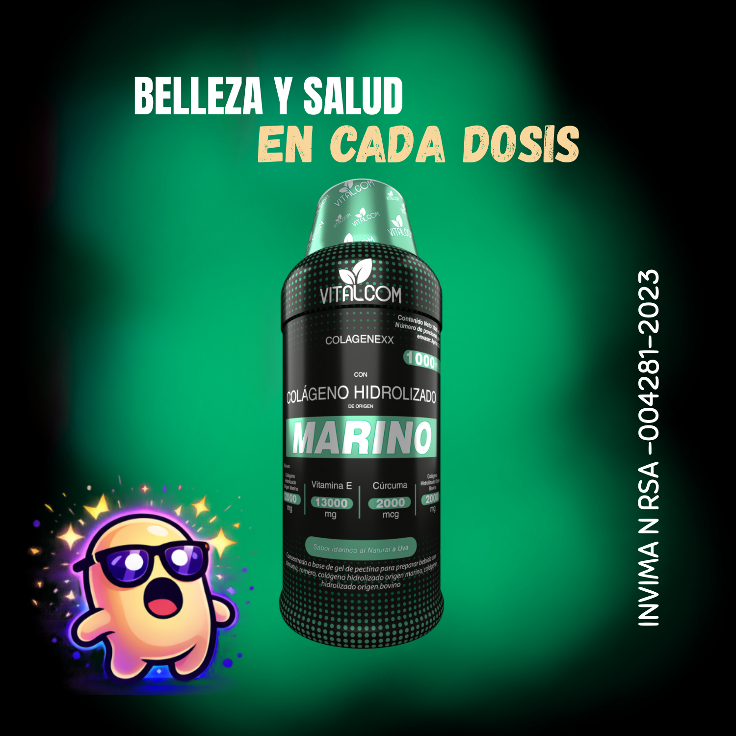 Colágeno Marino Líquido Vitalcom 1000ml | Vitamina E + Cúrcuma