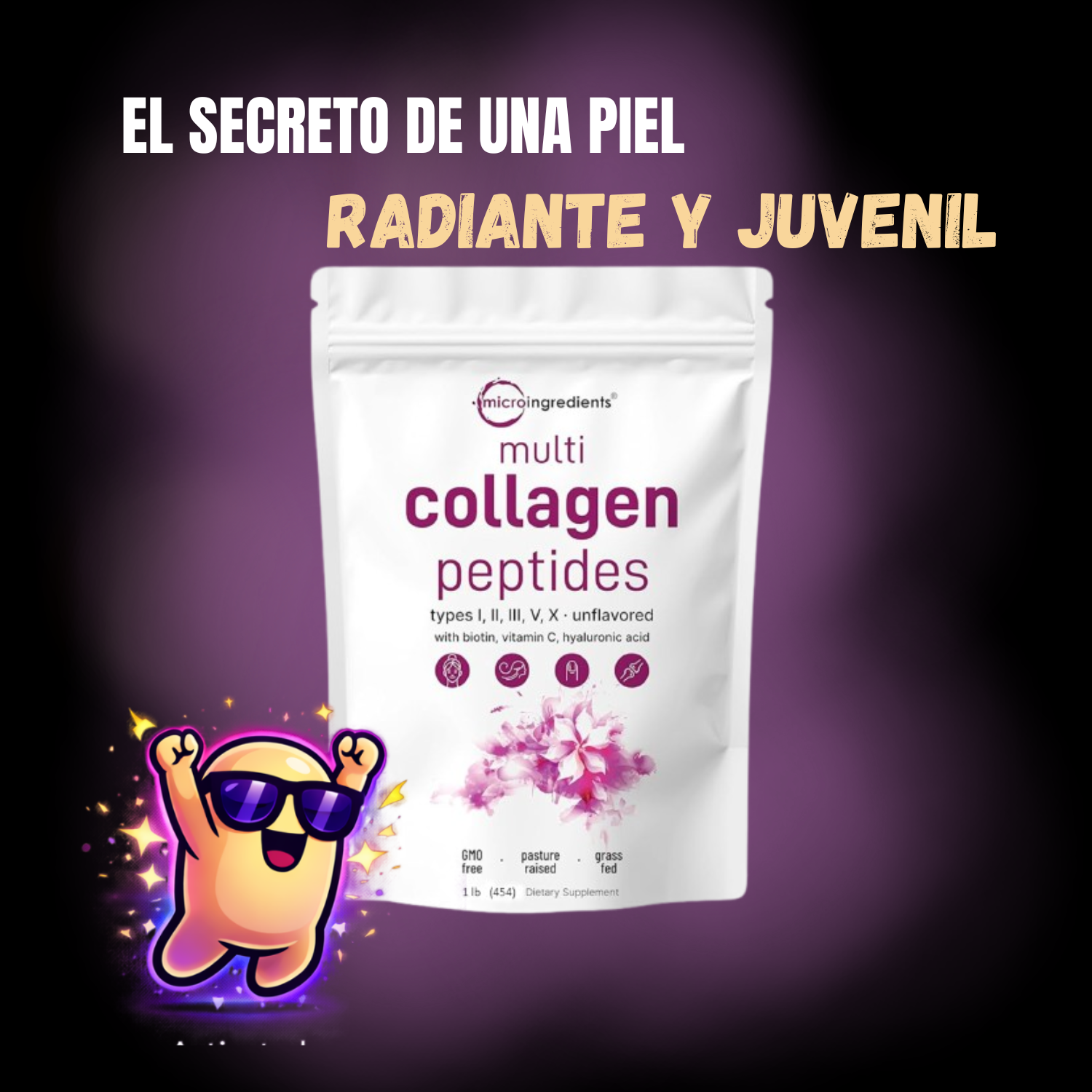 Multi Colágeno Péptidos Microingredients | 5 Tipos + Biotina + Ácido Hialurónico